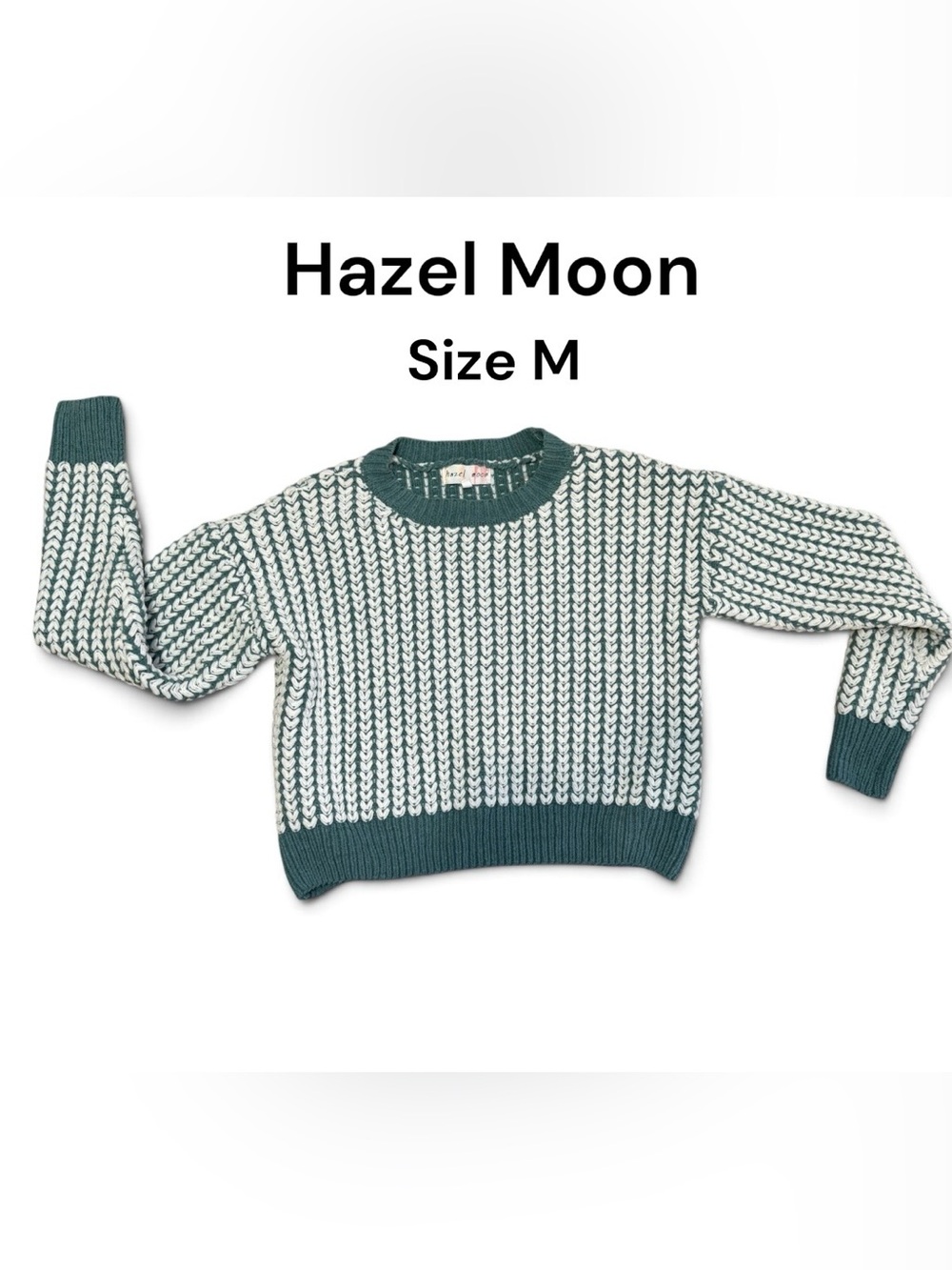 Hazel Moon Green & White Knit Sweater - Size M